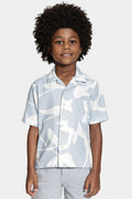 Camisa Regular Manga Curta Infantil Seersucker Azul Claro Com Branco