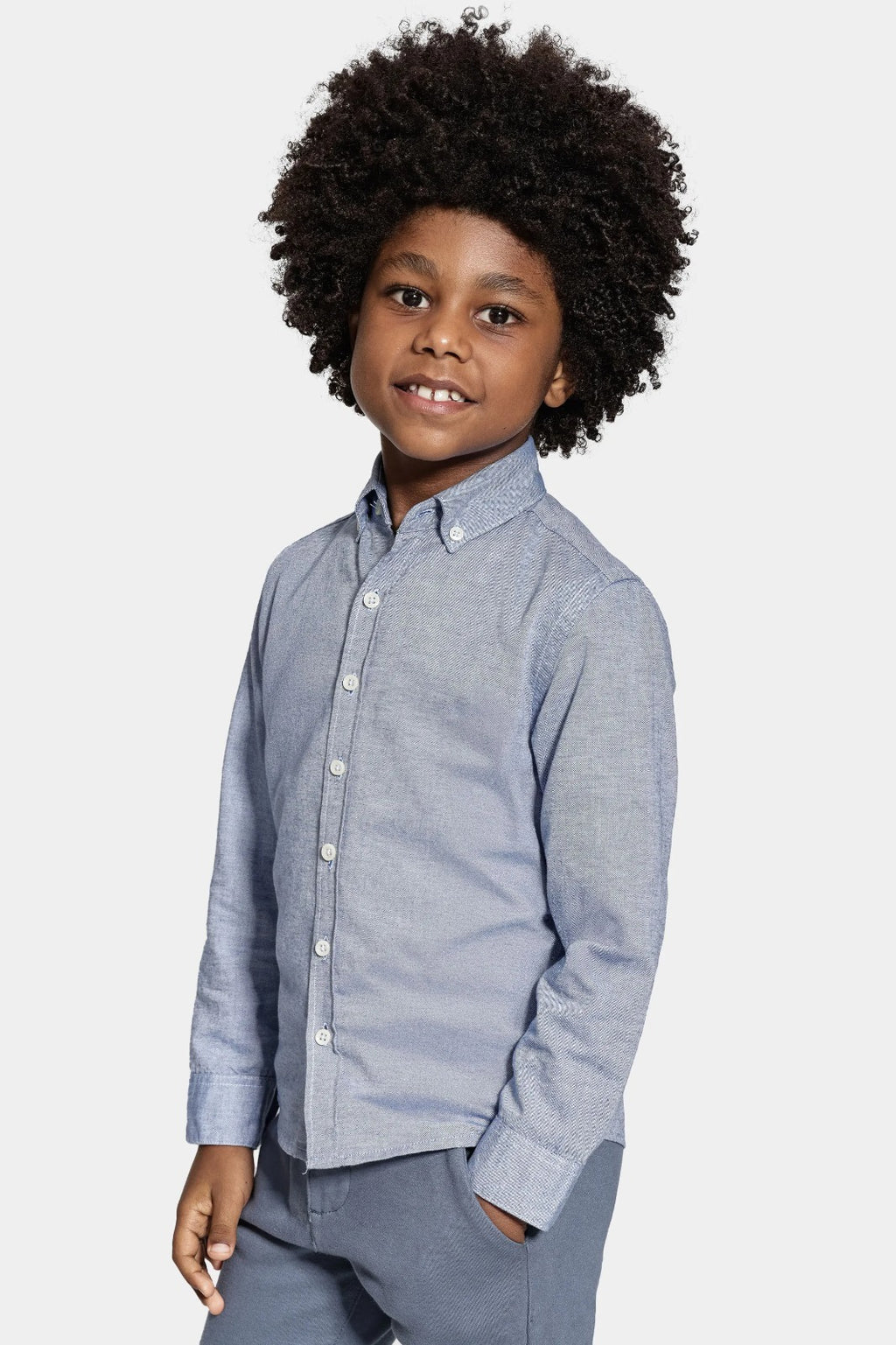 Camisa Infantil Manga Longa Oxford Azul