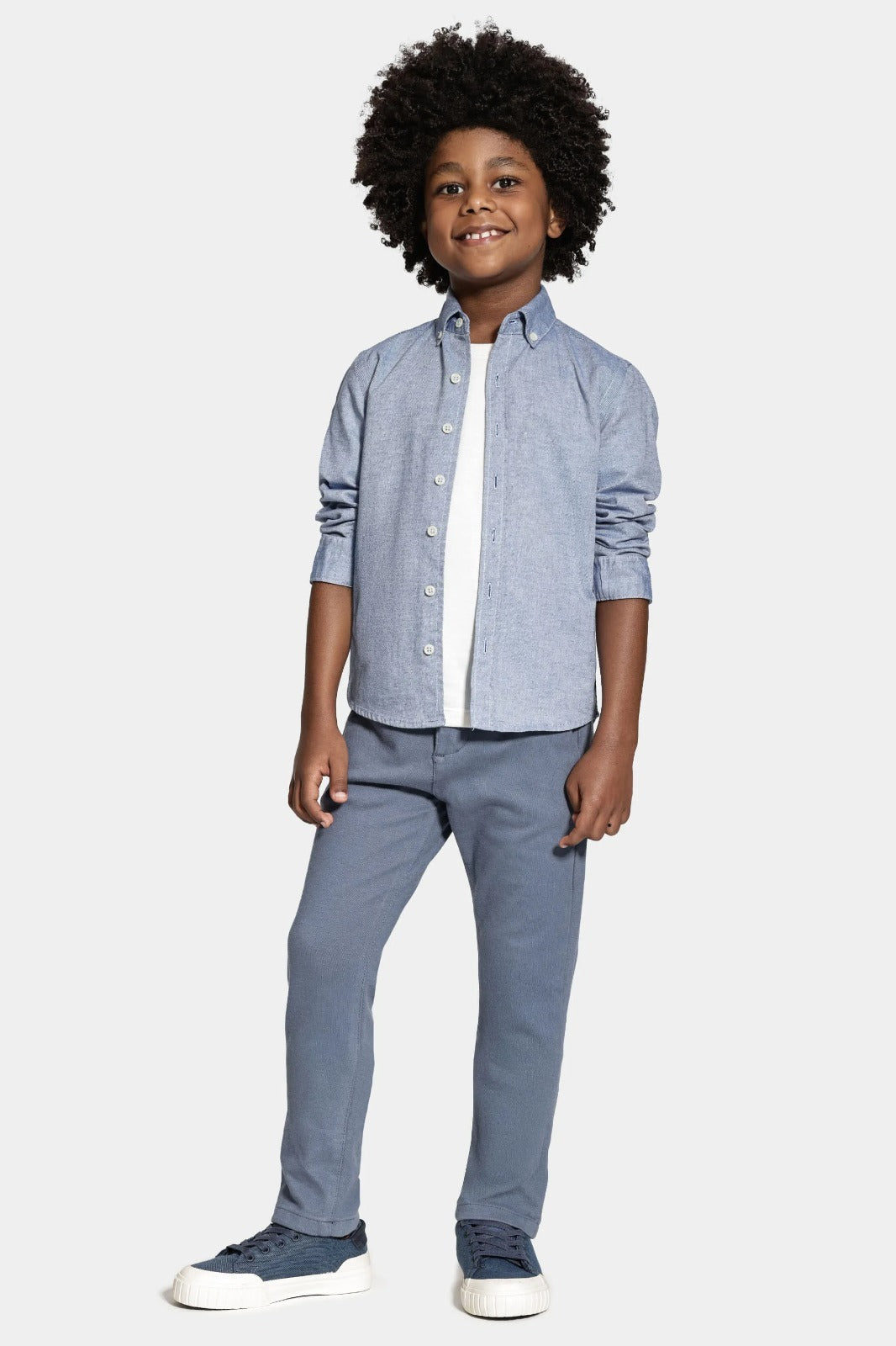 Camisa Infantil Manga Longa Oxford Azul