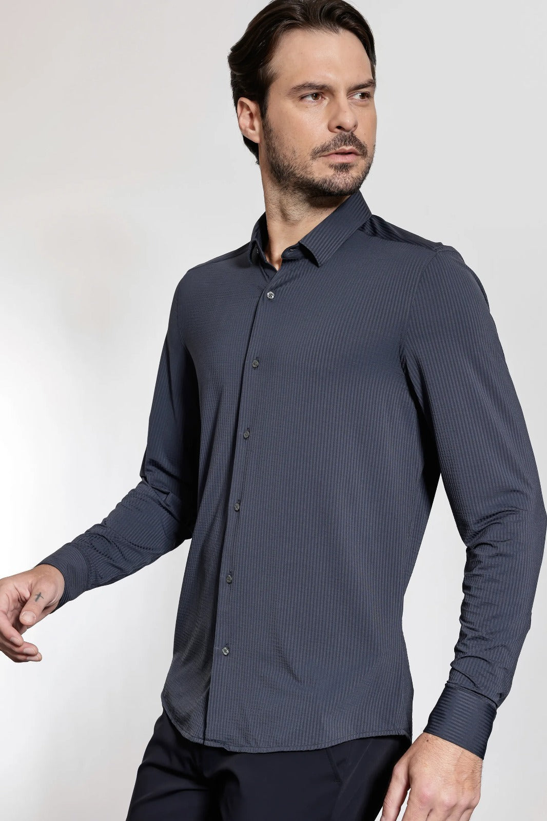 Camisa Manga Longa Texturizada Elastic Wave Marinho