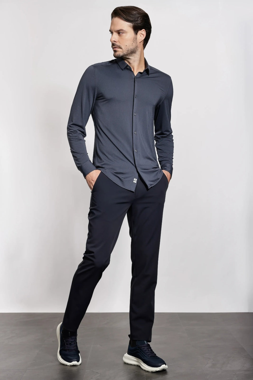 Camisa Manga Longa Texturizada Elastic Wave Marinho