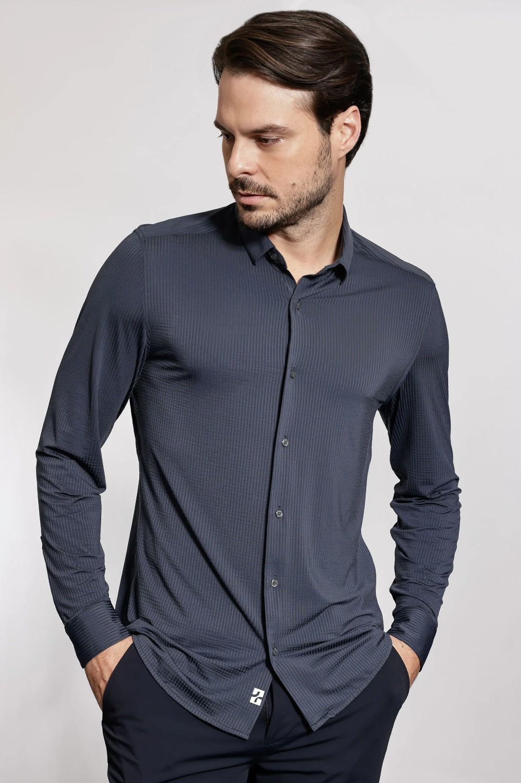 Camisa Manga Longa Texturizada Elastic Wave Marinho
