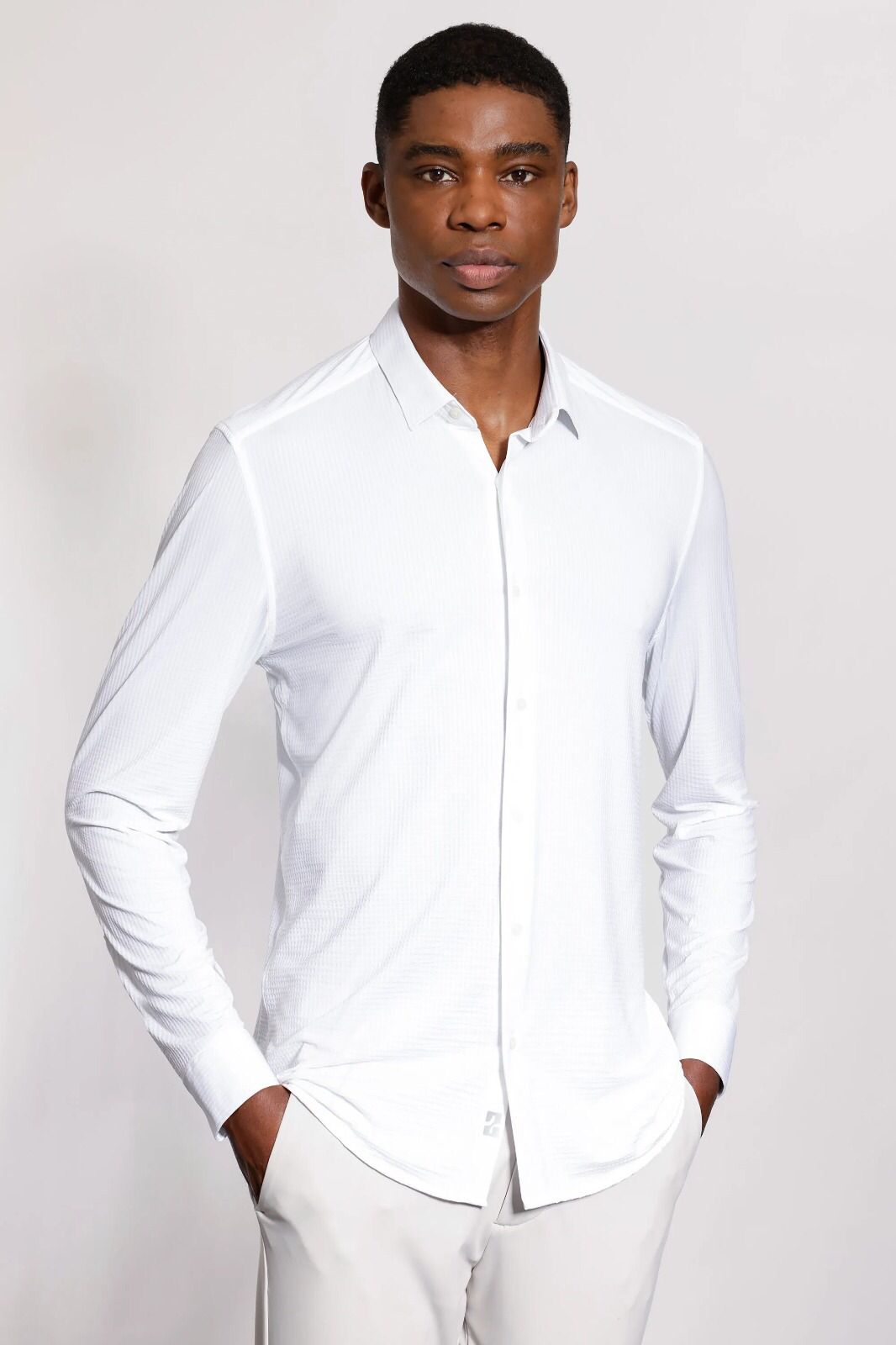 Camisa Manga Longa Texturizada Elastic Wave Branco