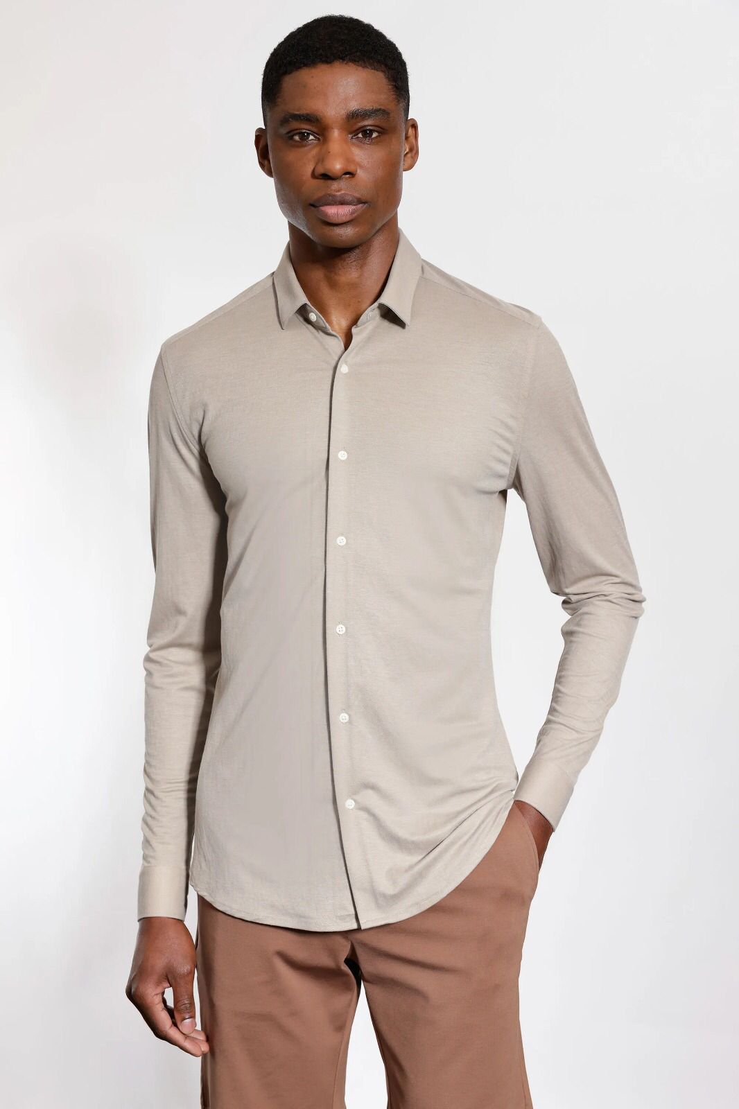Camisa Manga Longa Slim Piquet Poliamida Castor